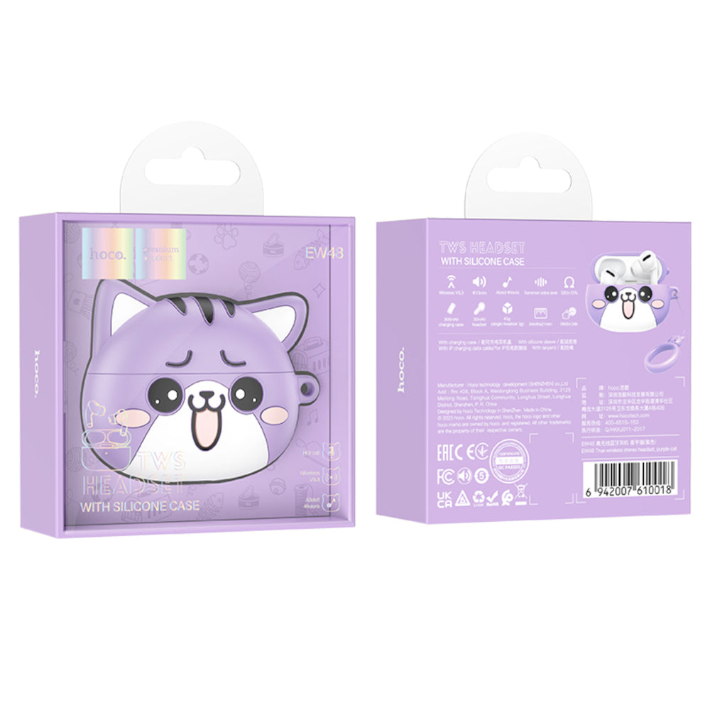 Audífonos Inalámbricos Hoco EW48 Auriculares Bluetooth con Funda Gato Lila