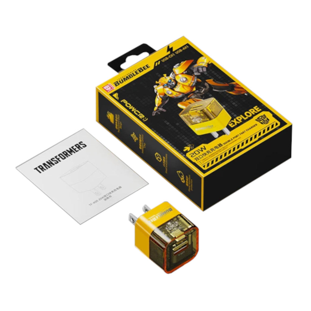Cargador Transformers TF-K05 de 20W Carga Rápida 1 USB-C y 1 USB-A Amarillo