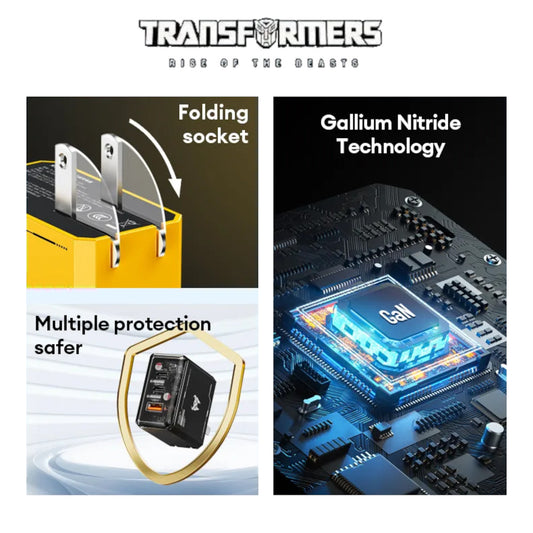 Cargador Transformers TF-K11 de 65W Carga Rápida 2 USB-C y 1 USB-A Negro