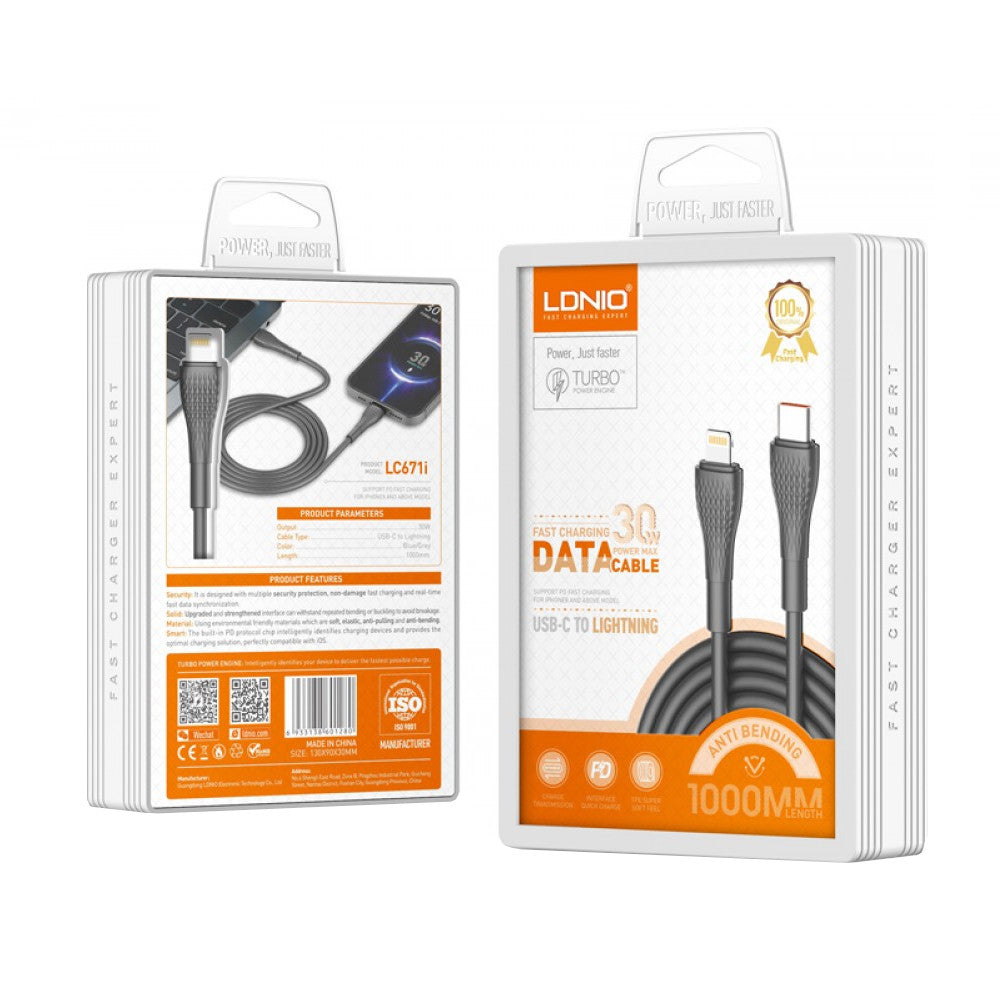 Cable Ldnio LC671i de Carga Rápida y Data USB-C a Lightning 30w de 1 m