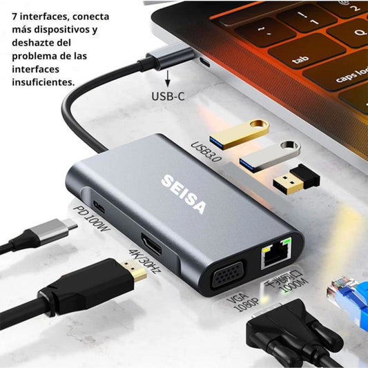 Adaptador Conector Seisa BYL-2111 Hub 7 en 1 Tipo C