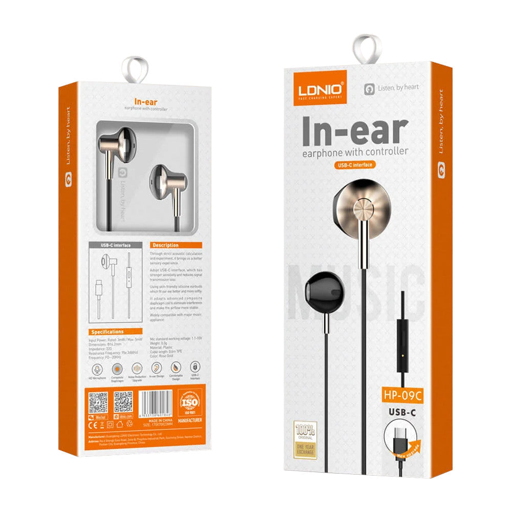 Auriculares Tipo C Ldnio HP09C Audífonos Intrauditivos con Control Remoto