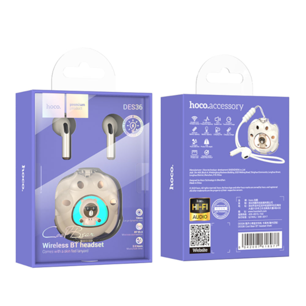 Audífonos Bluetooth Hoco DES36 Cool Bear Khaki