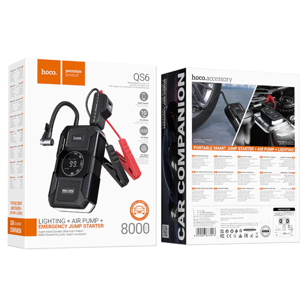 Arrancador de Batería 3 en 1 con Inflador y Power Bank 800 mA Hoco QS6