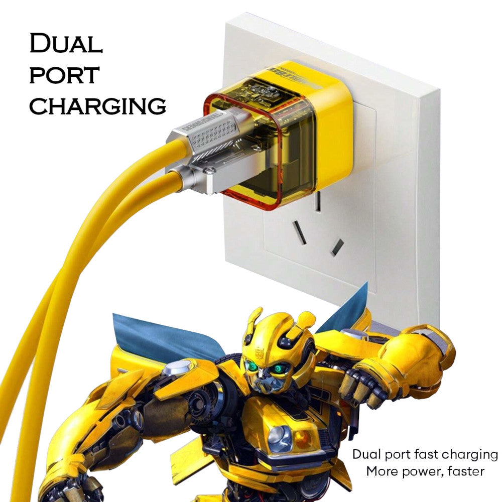 Cargador Transformers TF-K05 de 20W Carga Rápida 1 USB-C y 1 USB-A Amarillo