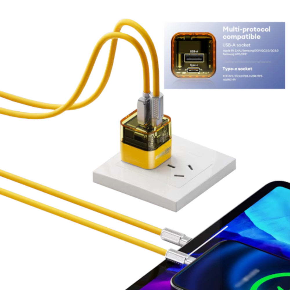 Cargador Transformers TF-K05 de 20W Carga Rápida 1 USB-C y 1 USB-A Amarillo