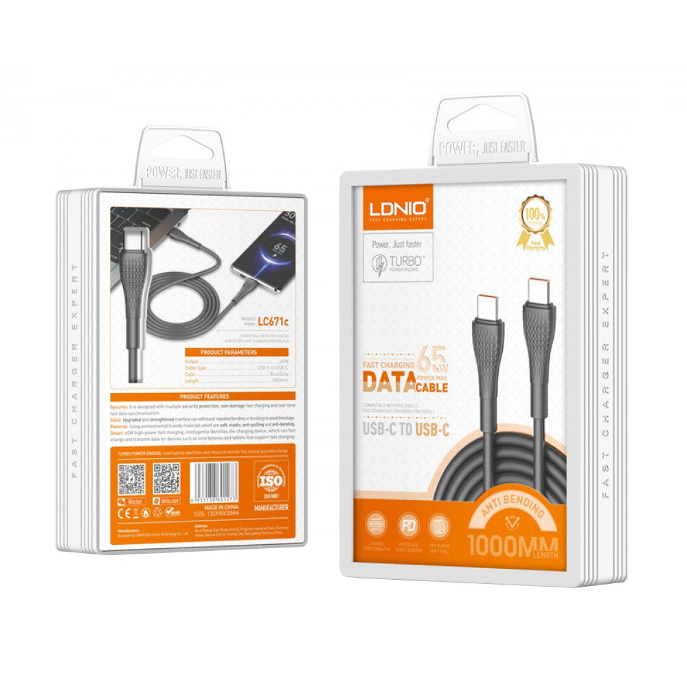 Cable Ldnio LC671C de Carga Rápida y Data USB-C a USB-C 65w de 1 m