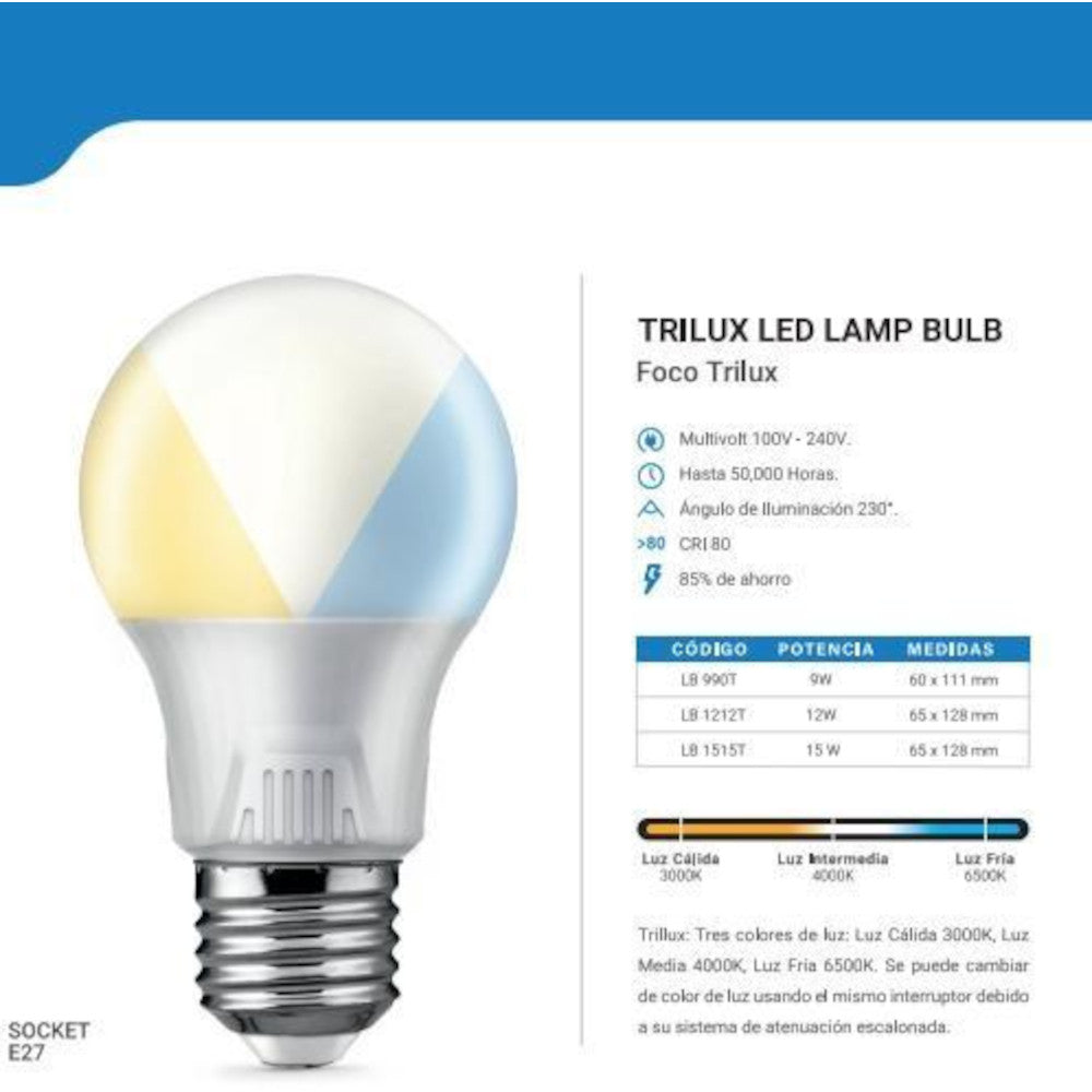Foco Led Trilux Lumiere Prime de 12w Luz Cálida-Media-Fría