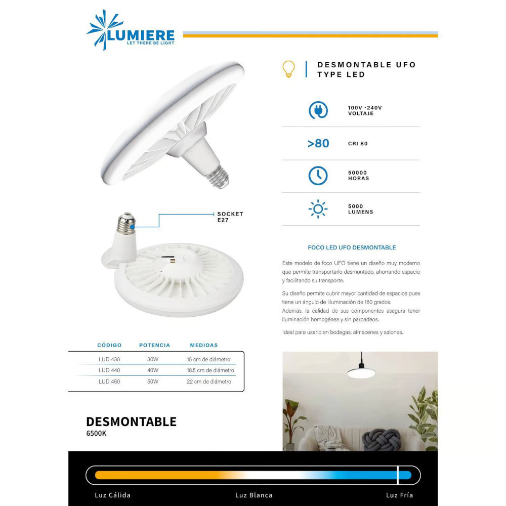 Foco Led Ufo Lumiere Lud450 50w Luz Fria