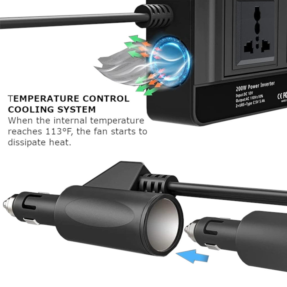 Inversor para Automóvil XO-CZ011 de 200w con Salidas tipo C y USB