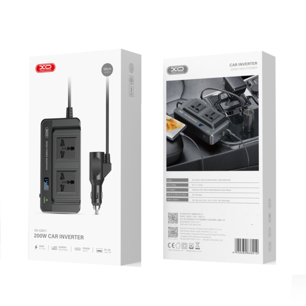 Inversor para Automóvil XO-CZ011 de 200w con Salidas tipo C y USB