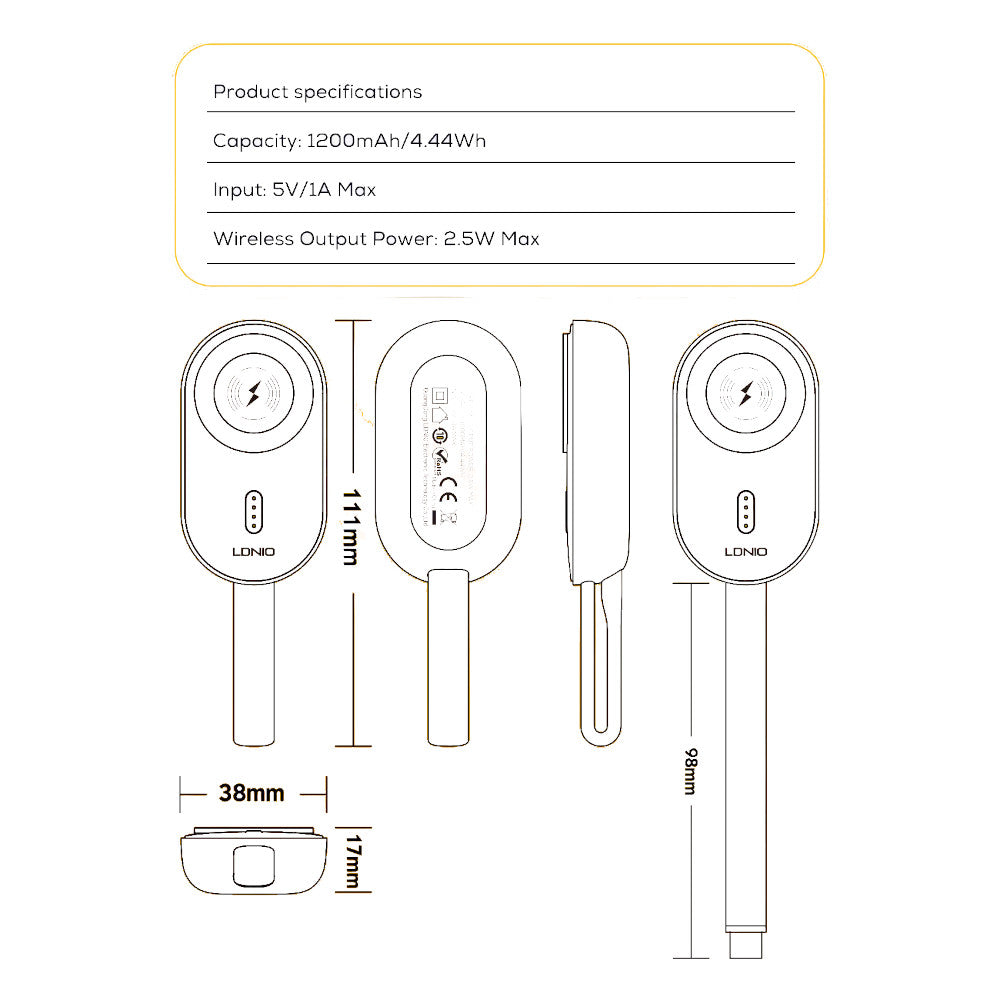 Power Bank para iWatch Ldnio AW005 2 en 1 de 1200 mAh