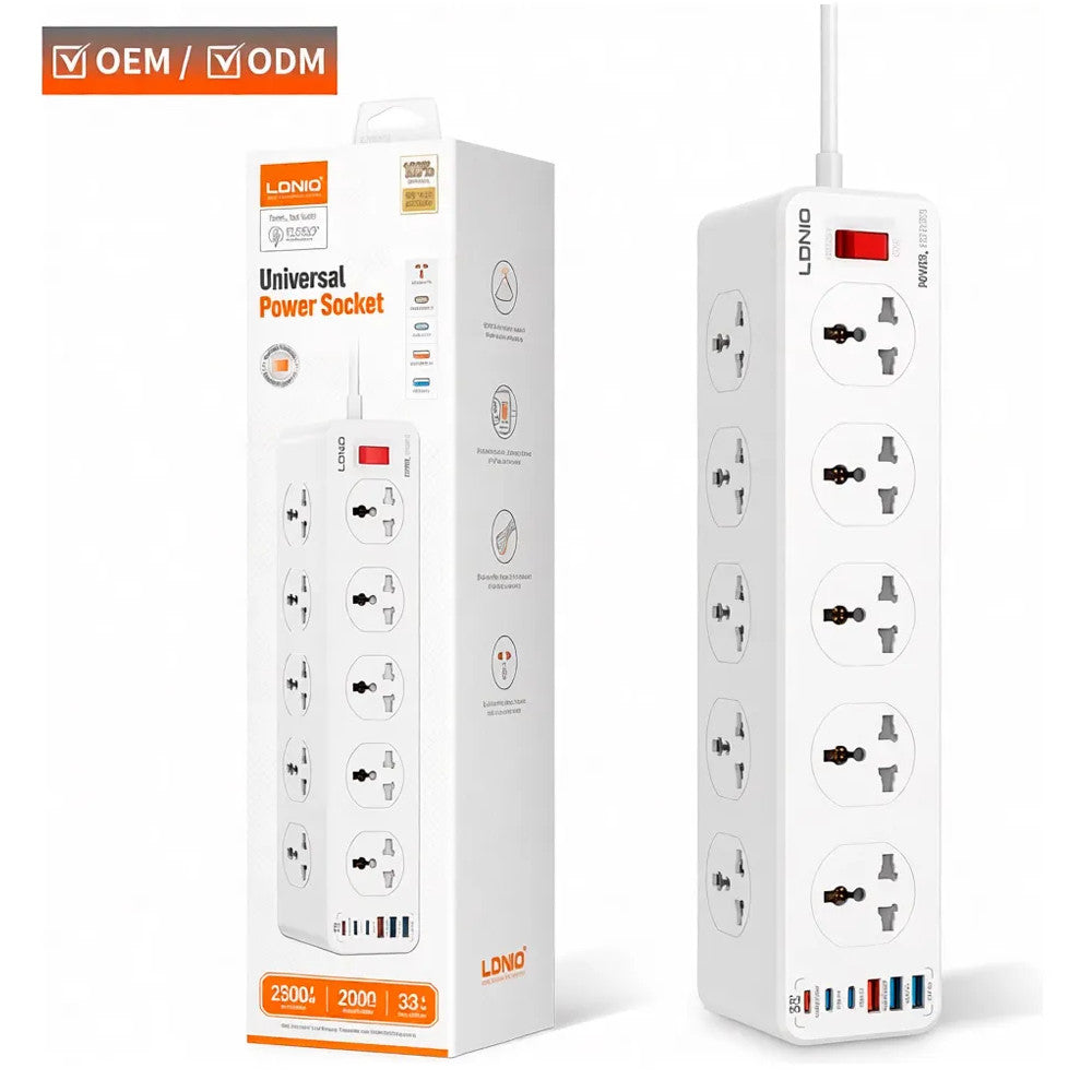 Supresor De Picos Extensión SC10610C LDNIO 10 Tomas Universales 3USB-A y 3USB-C