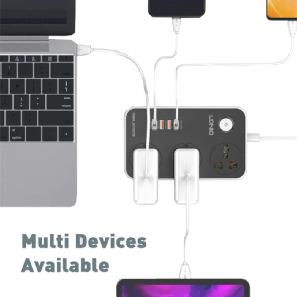 Supresor De Picos Extensión SC3412 LDNIO 3 Tomas Universales 3 USB-A y 1 USB-C