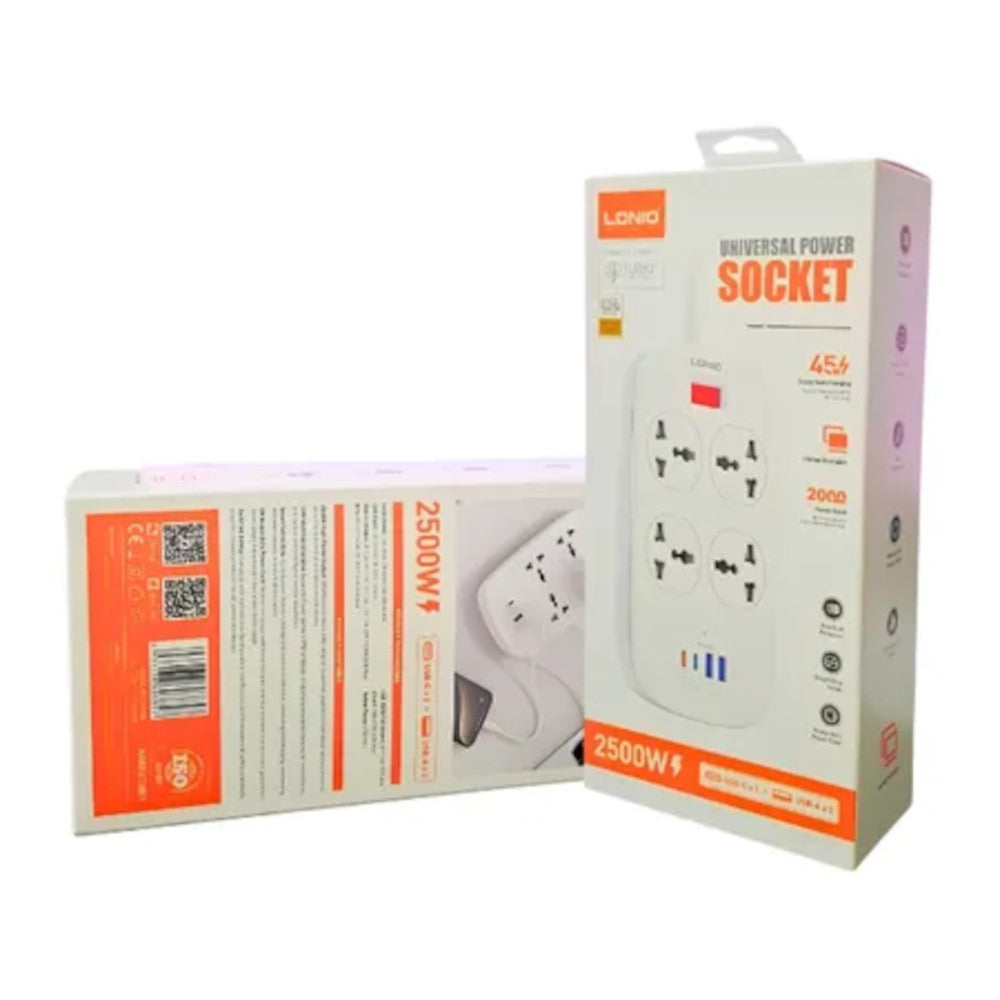 Supresor De Picos Extensión SC4407C LDNIO 4 Tomas Universales 2USB-A y 2USB-C